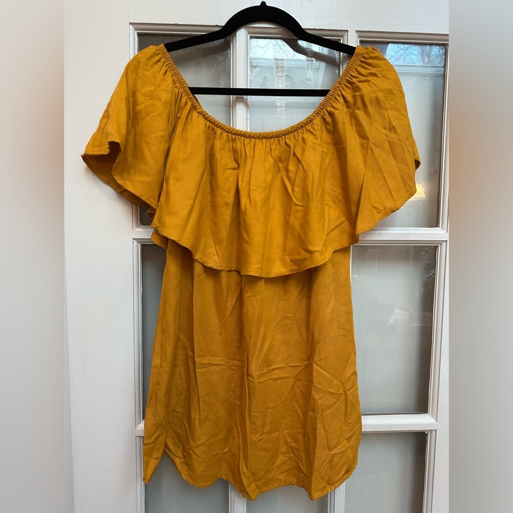 Reformation Boho Golden Mustard Classic Off The Shoulders Mini Dress Size XS